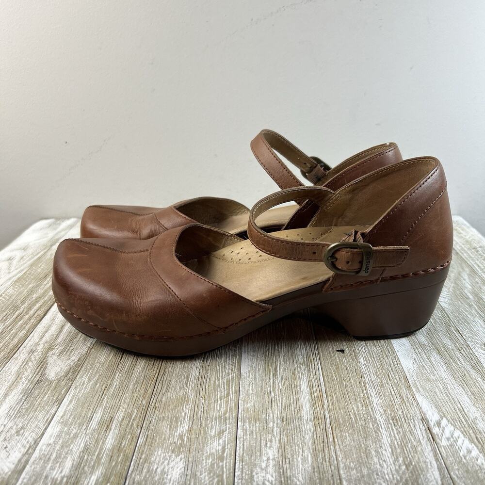 Dansko Sally Clogs Womens 42 11.5 Brown Distressed Leather Mary Jane Shoes Y2k